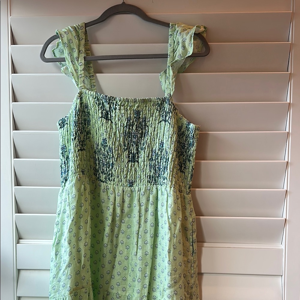 Green Floral Smocked Dress